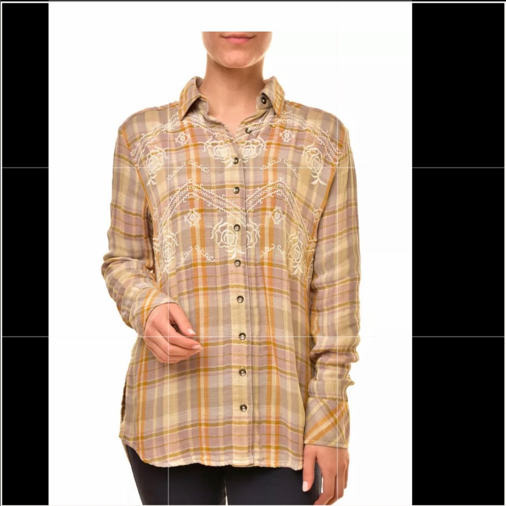 NWT Free people magical plaid embroidered shirt